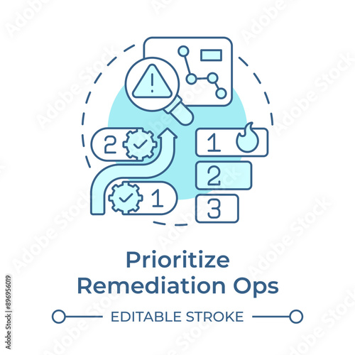 Prioritize remediation ops soft blue concept icon. Project management, application security. Round shape line illustration. Abstract idea. Graphic design. Easy to use in infographic, presentation
