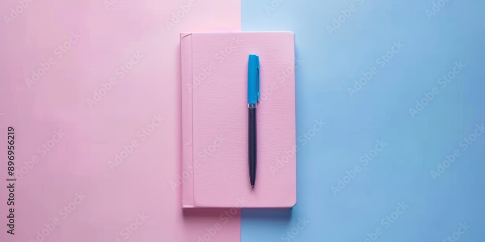 a notebook with a pen, pastel colors, copy space a notebook with a pen, pastel colors, copy space