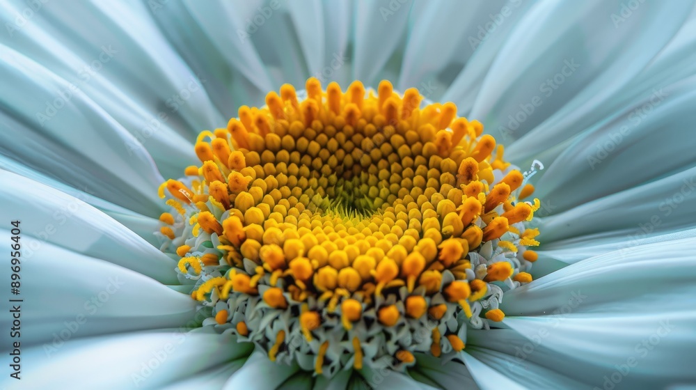Macro shot of a white daisy with a vibrant yellow center. Macro shot of a white daisy with a vibrant yellow center.