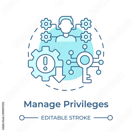 Manage privileges soft blue concept icon. Access management, data security. Decryption key. Round shape line illustration. Abstract idea. Graphic design. Easy to use in infographic, presentation