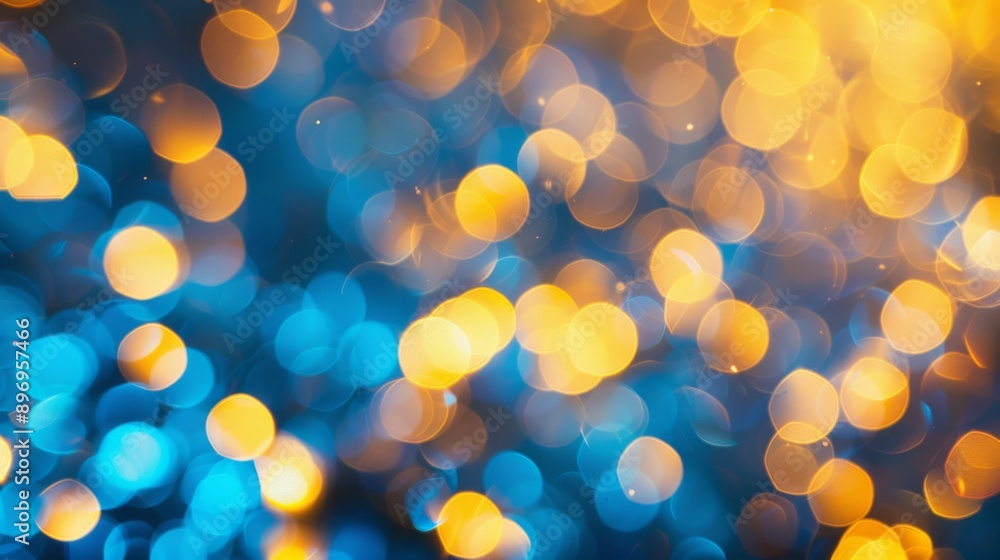 Abstract blue and yellow bokeh lights, festive background. Celebration and holiday concept Abstract blue and yellow bokeh lights, festive background. Celebration and holiday concept