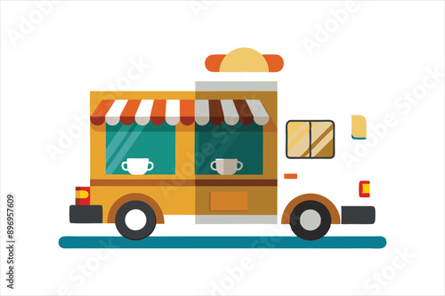  Coffee Food Truck Cartoon Vector art Illustration 