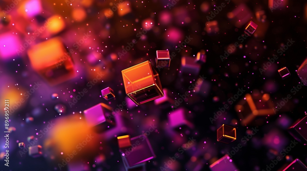Red And Purple Cubes Floating In The Air Red And Purple Cubes Floating In The Air