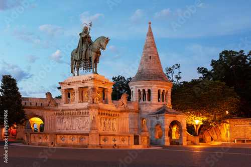 Fisherman Bastion and bronze statue of King Stephen I