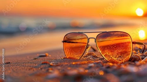 Wallpaper Mural A pair of sunglasses is laying on the sand at the beach Torontodigital.ca