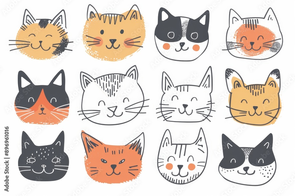 Cute Cats Set, Pet Animal Symbols, Hand Drawn Cat Icons Silhouettes, Funny Kitten Character Drawings Cute Cats Set, Pet Animal Symbols, Hand Drawn Cat Icons Silhouettes, Funny Kitten Character Drawings