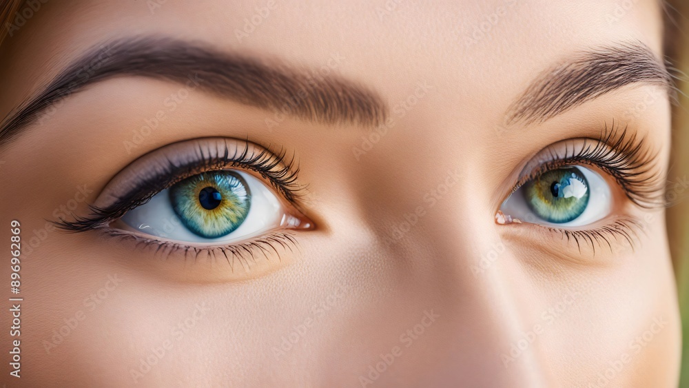 Naklejka premium a woman's eyes with a blue eye and a yellow eye