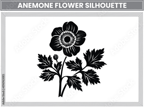 Spring flowers Anemone Silhouette vector set hand drawn isolated simple with black plane of herbs or flowers, monochrome botanical illustration. Anemones, peonies, chrysanthemums.