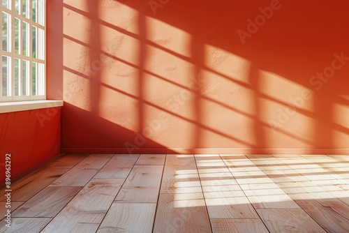 Empty table for product presentation on brown wall background.