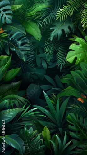 a dense forest features a unique landscape with varied plant species, capturing the rich diversity of flora in a stylized and visually engaging manner. © Thi