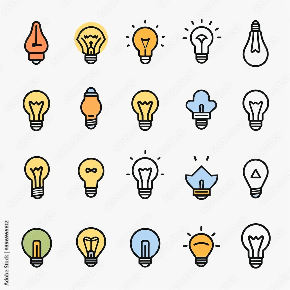 Light bulb flat icon set, light bulb icons collection, simple minimal logos isolated on white Light bulb flat icon set, light bulb icons collection, simple minimal logos isolated on white