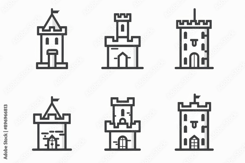 Castle icon, fairy tale forts, old towers, medieval castles, kingdom symbol, king home, fairytale fortress Castle icon, fairy tale forts, old towers, medieval castles, kingdom symbol, king home, fairytale fortress