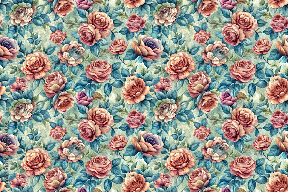 Seamless pattern of red roses on a blue background Seamless pattern of red roses on a blue background