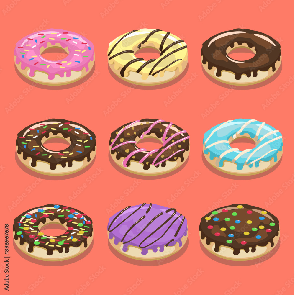 vector illustration of 9 variations of donuts vector illustration of 9 variations of donuts