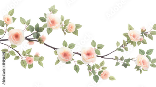 Wallpaper Mural Elegant floral branch set featuring pink roses and lush green leaves, vintage botanical style, wedding theme, isolated on transparent background Torontodigital.ca