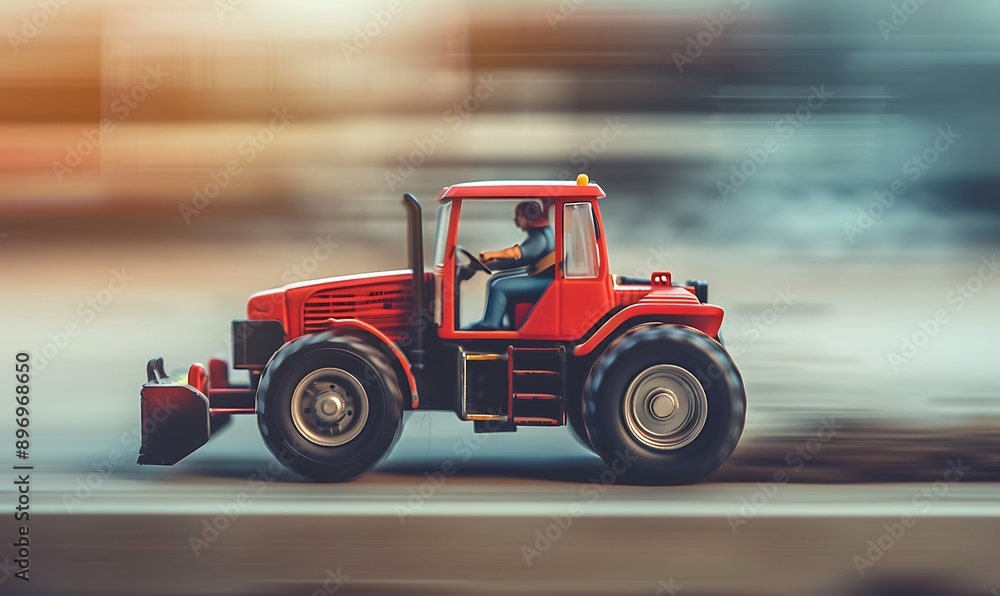Red Toy Tractor in Motion with Blurred Background Red Toy Tractor in Motion with Blurred Background