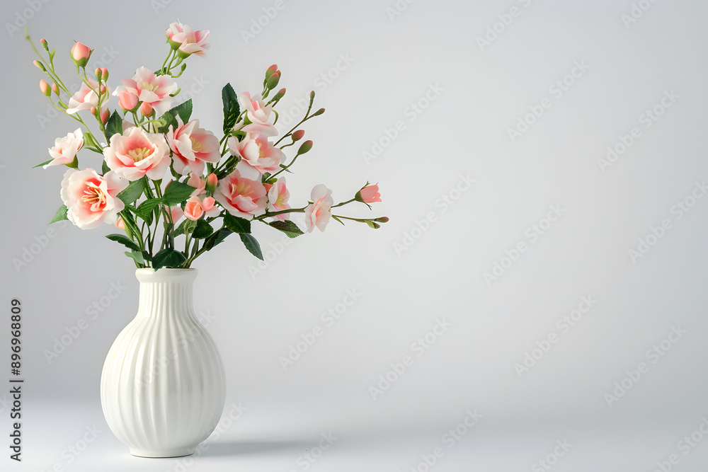Artificial Flowers and Vase on White Backdrop Artificial Flowers and Vase on White Backdrop