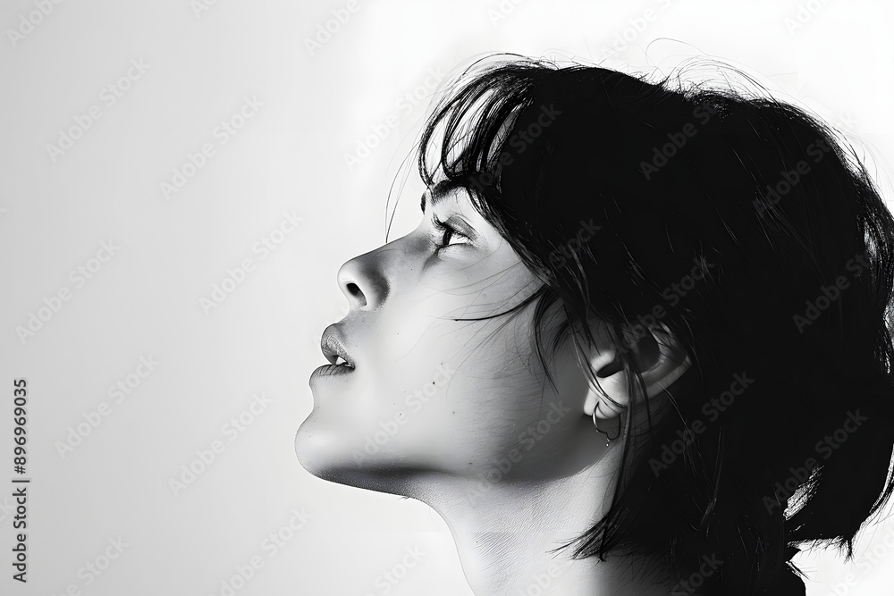 High-Contrast Black and White Side Profile Portrait of a Woman High-Contrast Black and White Side Profile Portrait of a Woman