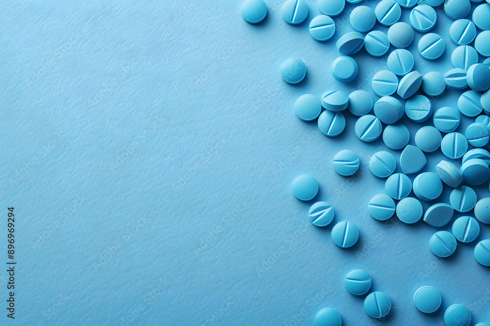 Blue Pills on Blue Background with Space for Text Blue Pills on Blue Background with Space for Text