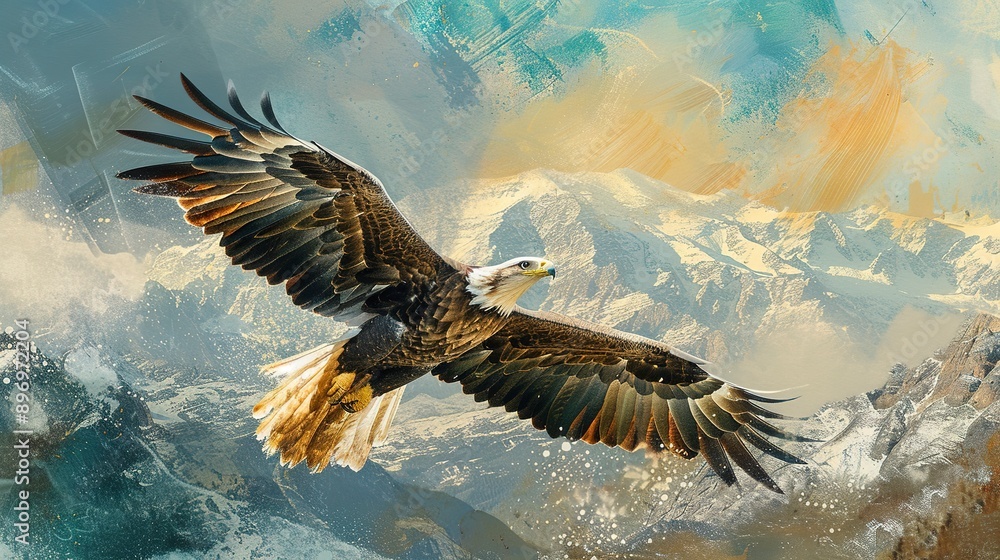 A hunting eagle is flying in the sky A hunting eagle is flying in the sky