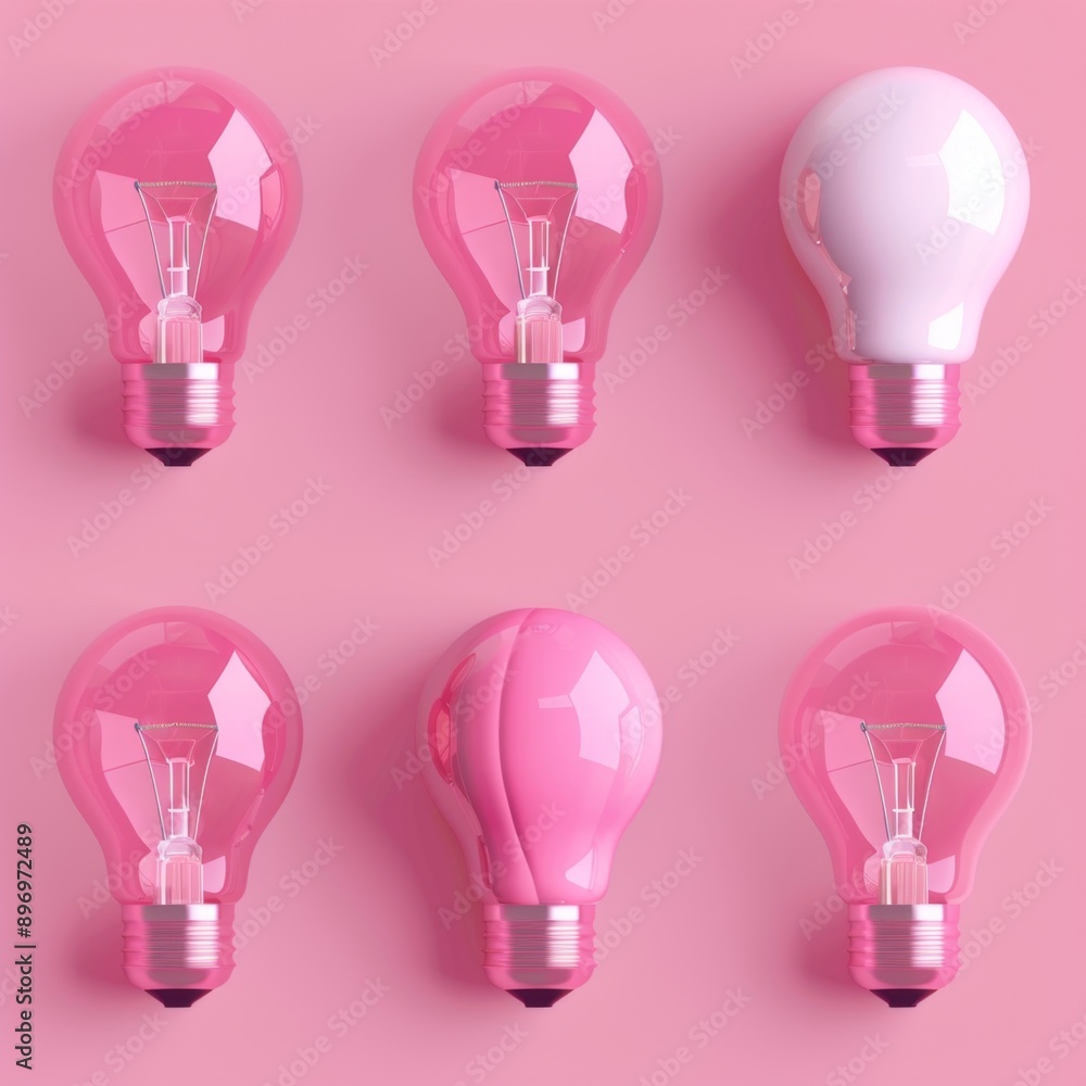 Pink light bulbs, lamp icon set, lightbulbs isolated, render style minimal light bulbs, creativity idea Pink light bulbs, lamp icon set, lightbulbs isolated, render style minimal light bulbs, creativity idea
