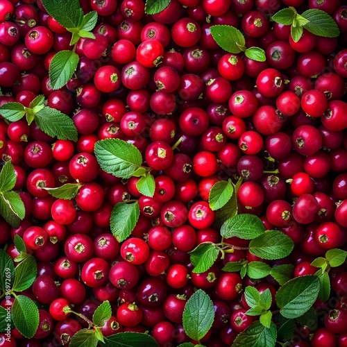 Lingonberry texture background, Vaccinium vitis-idaea fruits pattern, many partridgeberry mockup