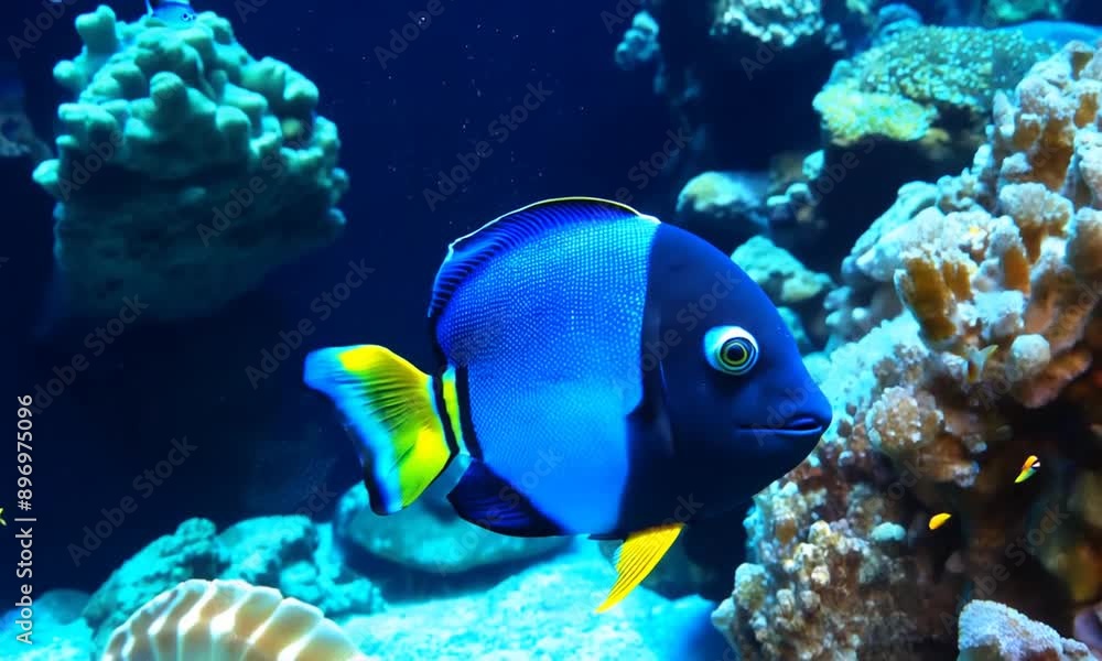 Blue Angelfish Swimming in a Reef Tank Blue Angelfish Swimming in a Reef Tank
