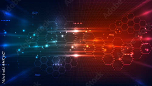 Abstract technology background with hexagons and digital elements. Vector illustration.