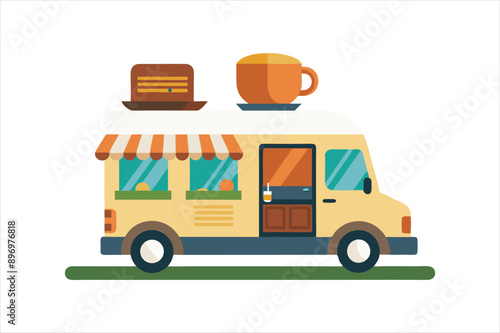  Coffee Food Truck Cartoon Vector art Illustration 