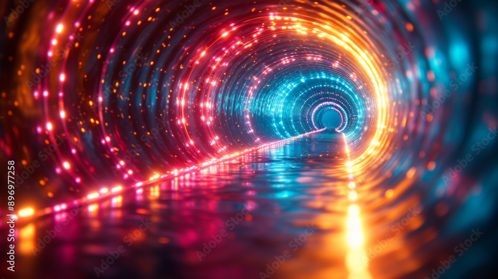 futuristic neon lit tunnel with reflections futuristic neon lit tunnel with reflections