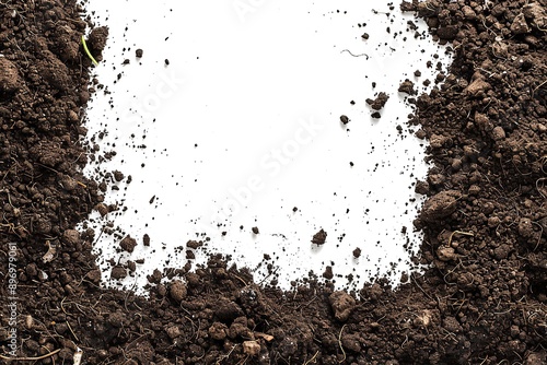 Isolated soil and dirt on white background with border frame