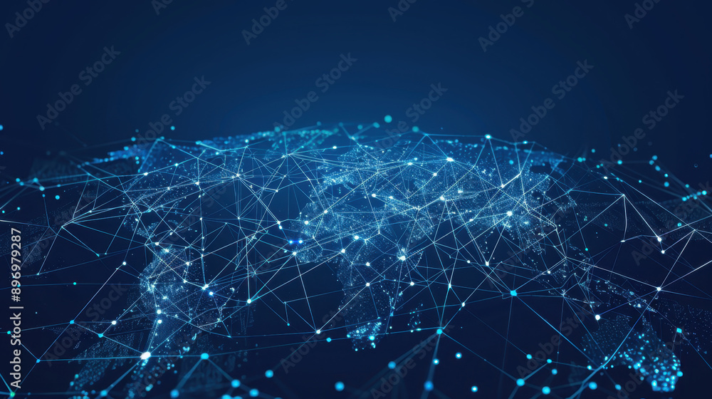 Digital global network representation with interconnected nodes and ...