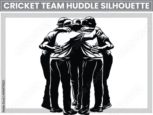 Cricket Team Huddle silhouette sports Bundle, Cricket Team Huddle Lover silhouette, Cricket Team Huddle Celebration players silhouette vector illustration isolated on white background.