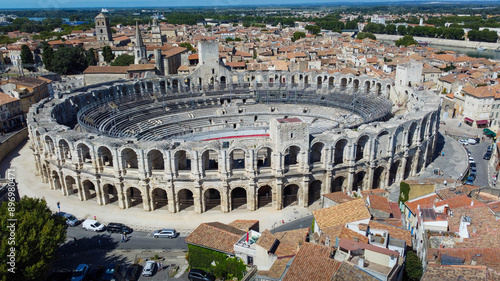 Roman amphitheater in Arles, a picturesque town located on the Rhone river in the Provence region, southern France. City rich in Roman history, attracts tourists traveling to admire european wonders.