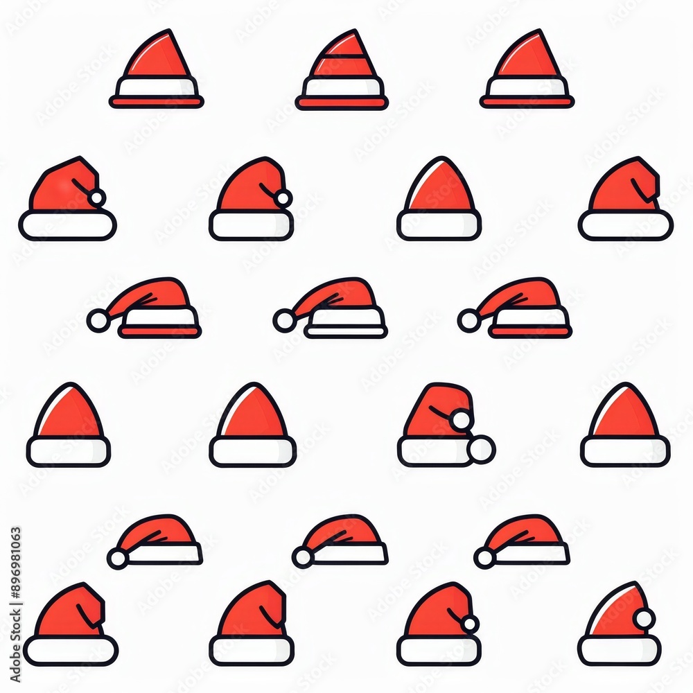 Santa hat icon, christmas hat, santa claus cap, red holiday costume symbol, xmas hat flat sign on white Santa hat icon, christmas hat, santa claus cap, red holiday costume symbol, xmas hat flat sign on white