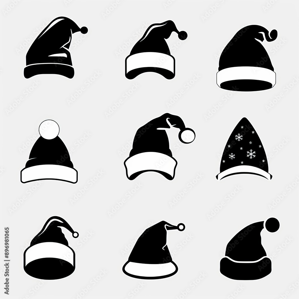 Santa hat icon, christmas hat, santa claus cap, red holiday costume symbol, xmas hat flat sign on white Santa hat icon, christmas hat, santa claus cap, red holiday costume symbol, xmas hat flat sign on white