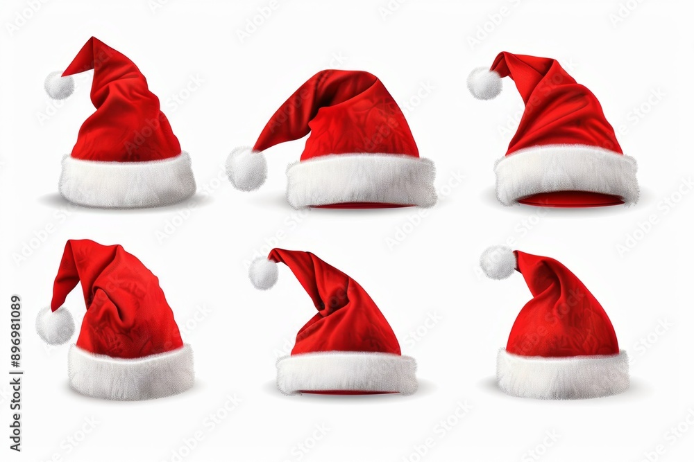Santa hat icon, christmas hat, santa claus cap , red holiday costume symbol, xmas hat sign on white Santa hat icon, christmas hat, santa claus cap , red holiday costume symbol, xmas hat sign on white