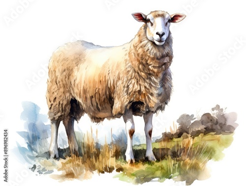 Wallpaper Mural Watercolor Sheep Isolated, Aquarelle Lamb, Creative Watercolor White Sheep on White, Ram Drawing Torontodigital.ca