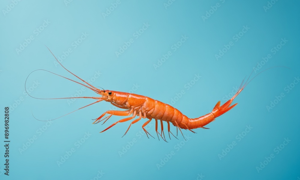 Red shrimp isolated on blue background