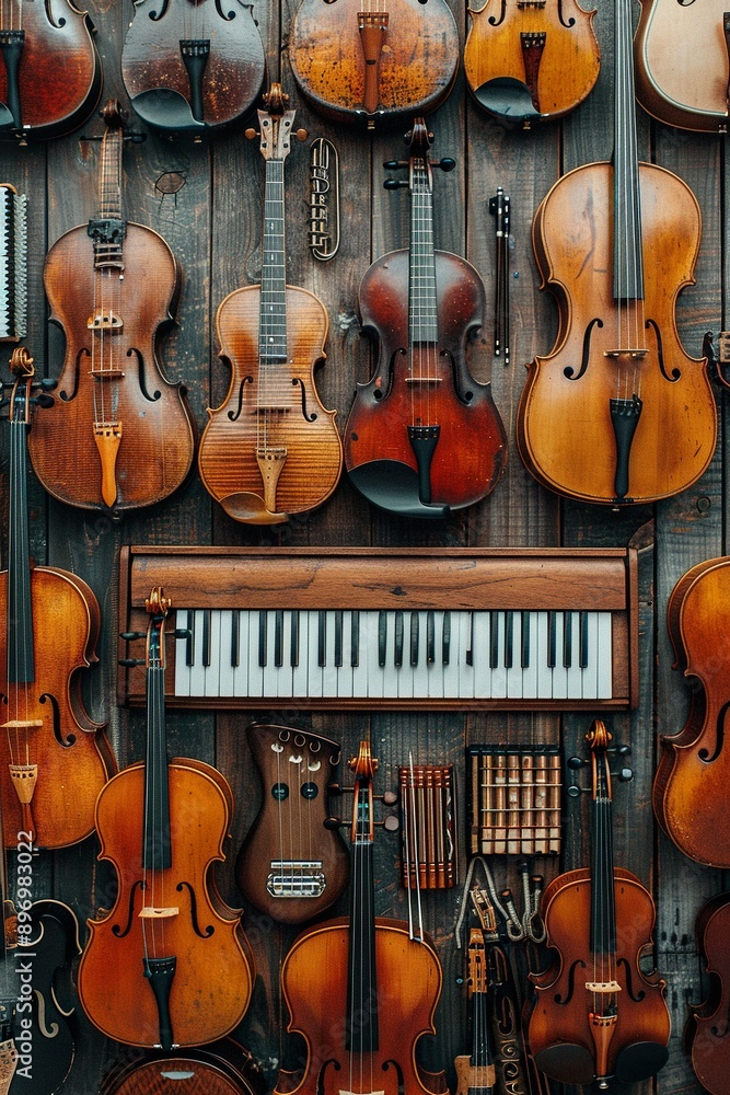 Naklejka premium musical instruments perfectly placed and ordered.international day of music.