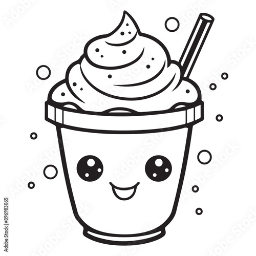 Flat milk shake mascot design icon, black vector illustration on white background