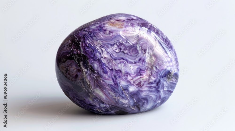 Close Up of a Polished Charoite Gemstone on Light Background for Jewelry Design and Collectors Close Up of a Polished Charoite Gemstone on Light Background for Jewelry Design and Collectors