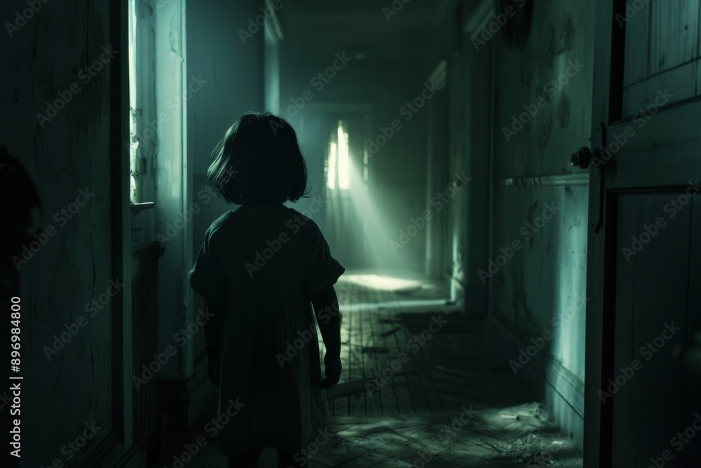 Silhouette of a Child in a Creepy Hallway. Silhouette of a Child in a Creepy Hallway.