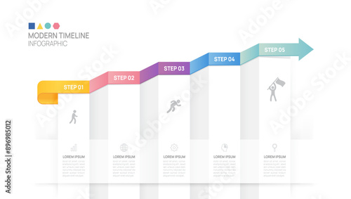 ladder Infographic 5 steps to success growth template. Business process. Vector illustration.