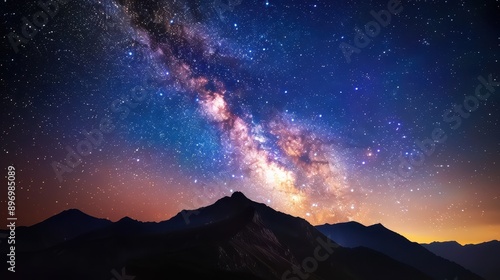 Stunning Night Sky with Milky Way Over Mountain Range Captured in High Resolution