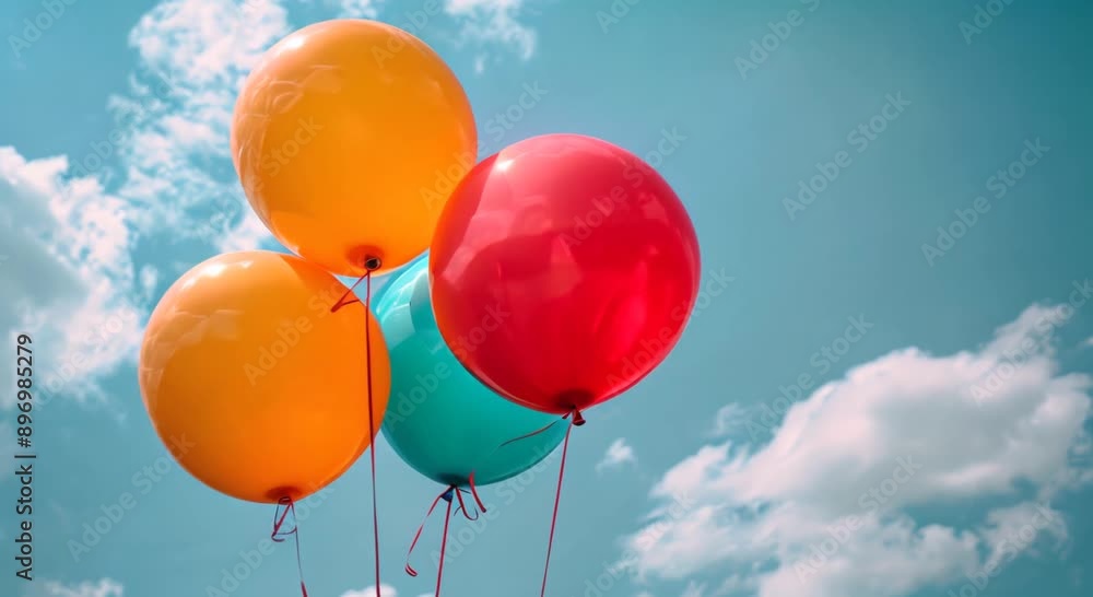 Brightly colored balloons against a clear blue sky Brightly colored balloons against a clear blue sky