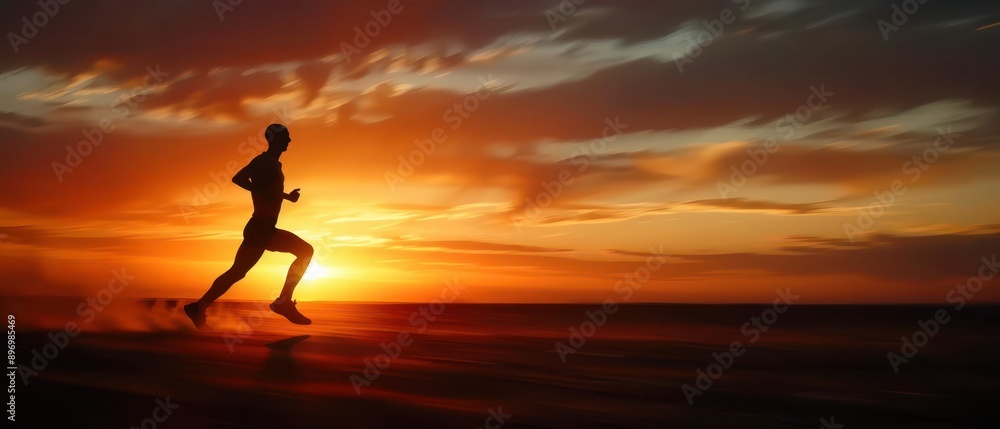 A silhouette of a man running on the beach against a vibrant sunset sky, highlighting fitness and tranquility.
A silhouette of a man running on the beach against a vibrant sunset sky, highlighting fitness and tranquility.