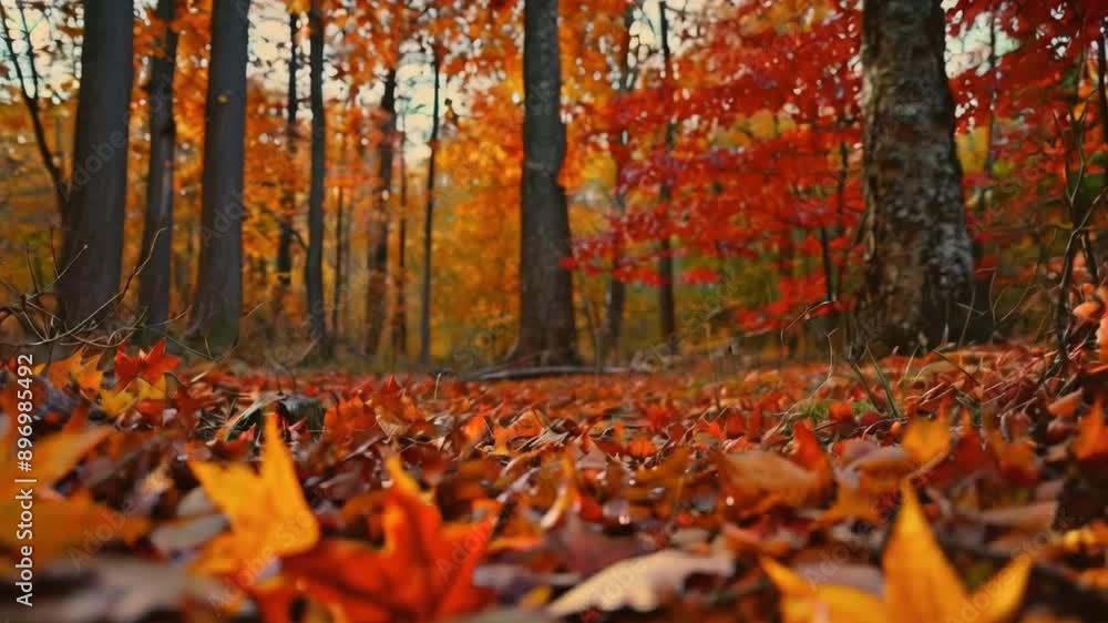Orange maple leaves fall in the forest in autumn Orange maple leaves fall in the forest in autumn