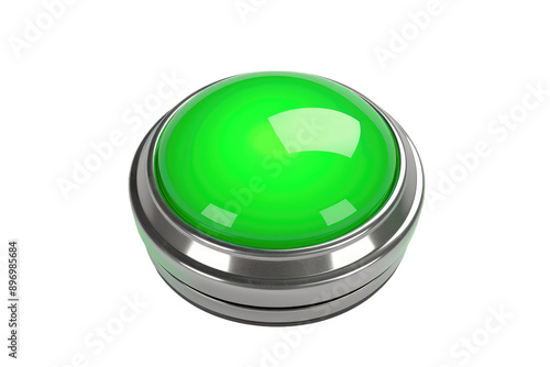 Illustrated Green Button Buzzer in 3D, Isolated on White Background