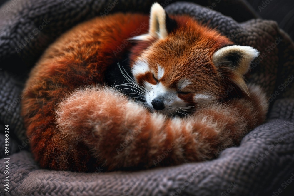 Obraz premium Red Panda Sleeping on a Blanket.